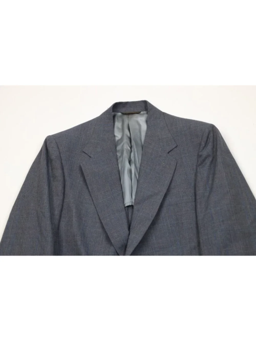 Deadstock Vintage 70s Mens 41R 2 Piece Wool Suit Blue Plaid Wide Leg 35x32 USA